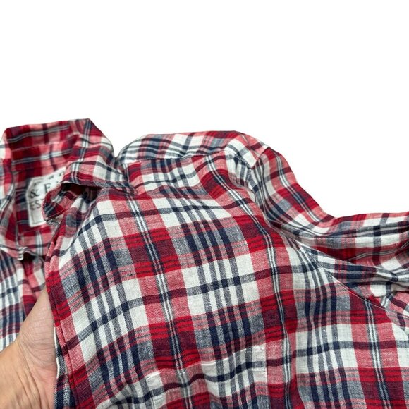 FRANK & EILEEN Shirt Women's Sz Small Red Blue Plaid Eileen 100% Linen Button Up - Picture 3 of 11